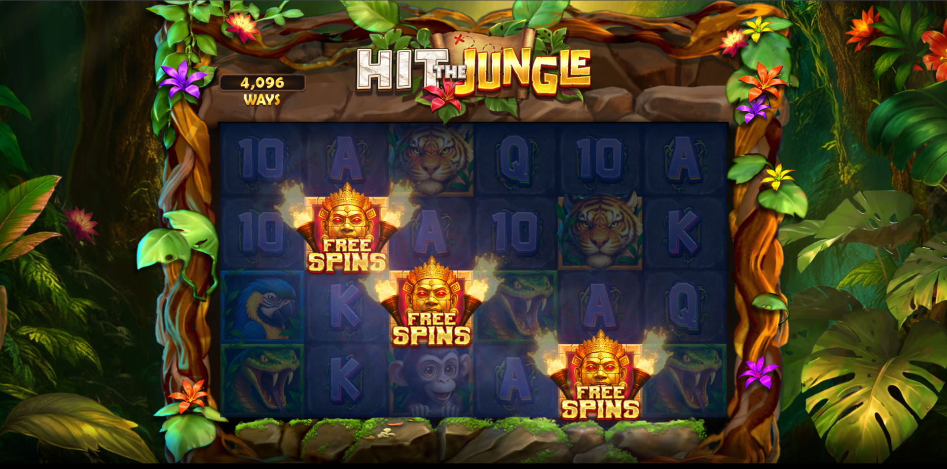 Hit the Jungle bonus trigger showing scatter symbols landing