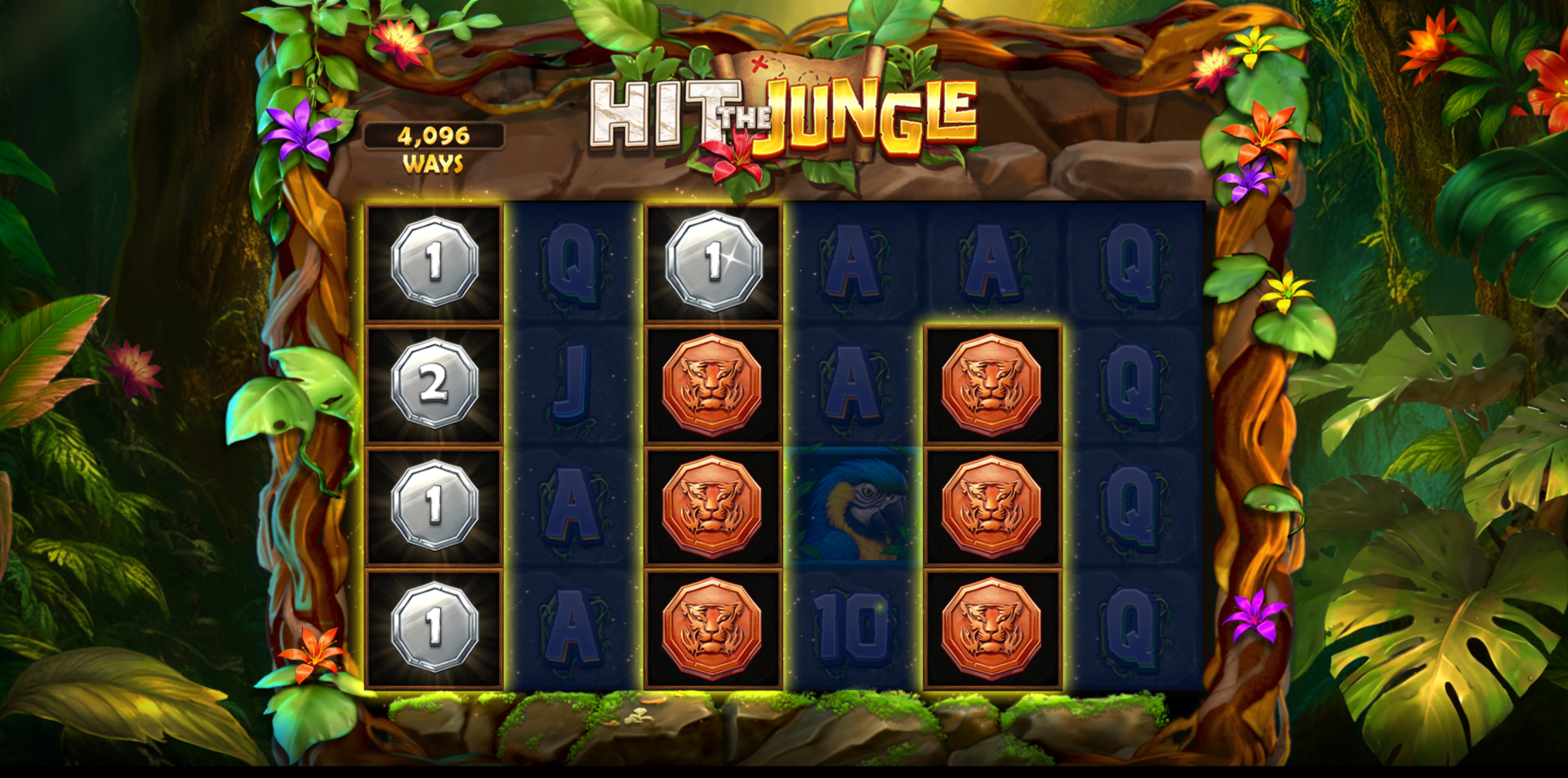 Hit the Jungle Lucky Coin feature with Mystery symbols revealing coins