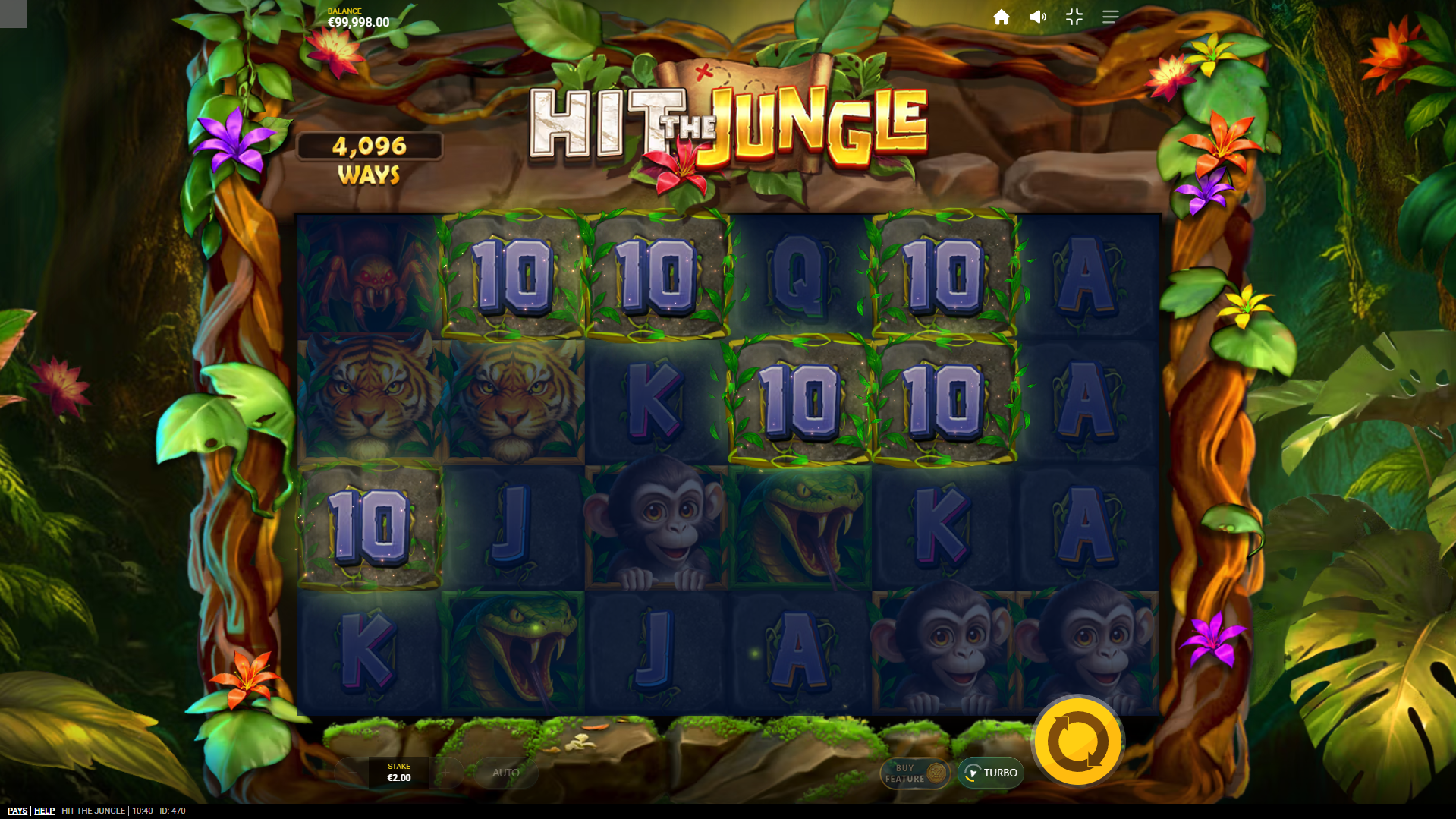 Hit the Jungle showing 4096 ways to win on the base game grid