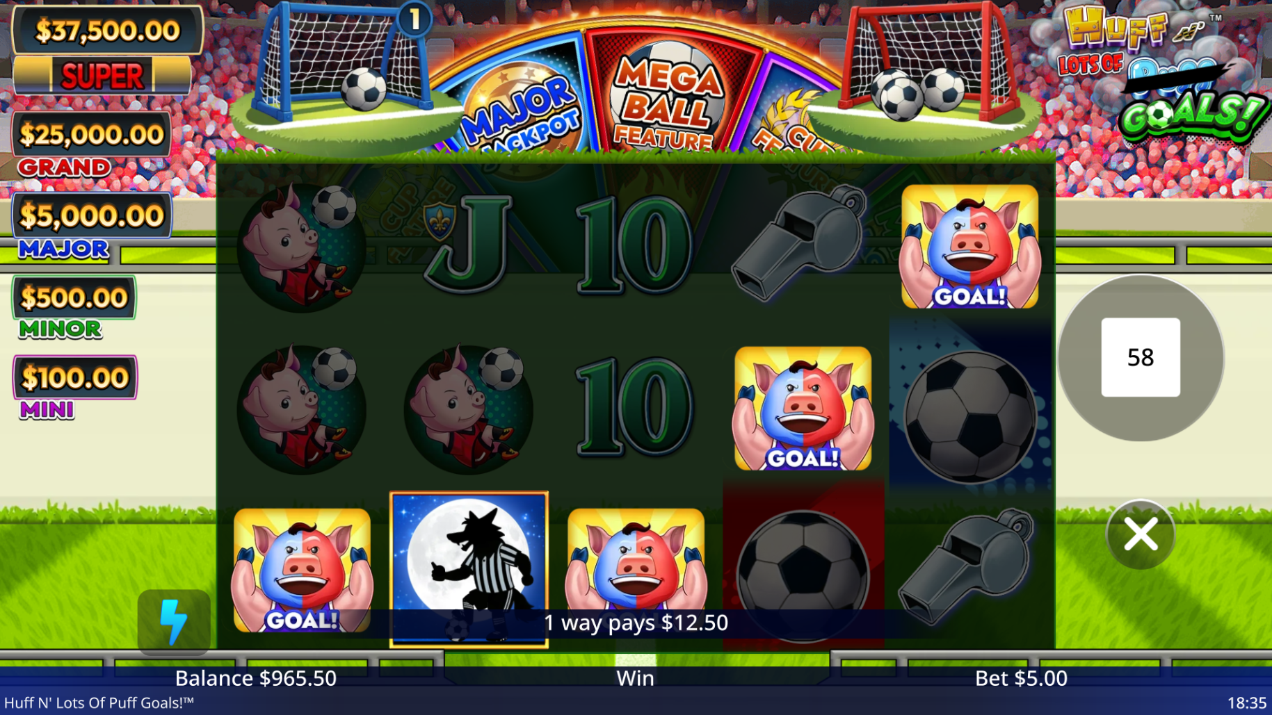 Huff N Lots of Goals wild symbols on the reels