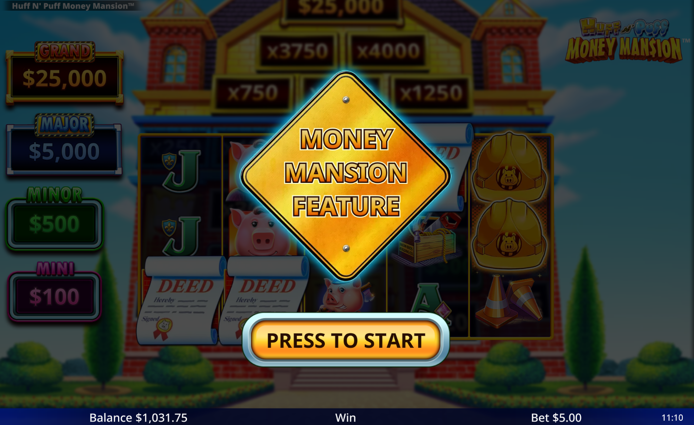 Huff N Puff Money Mansion - Money Mansion Feature being awarded to the player