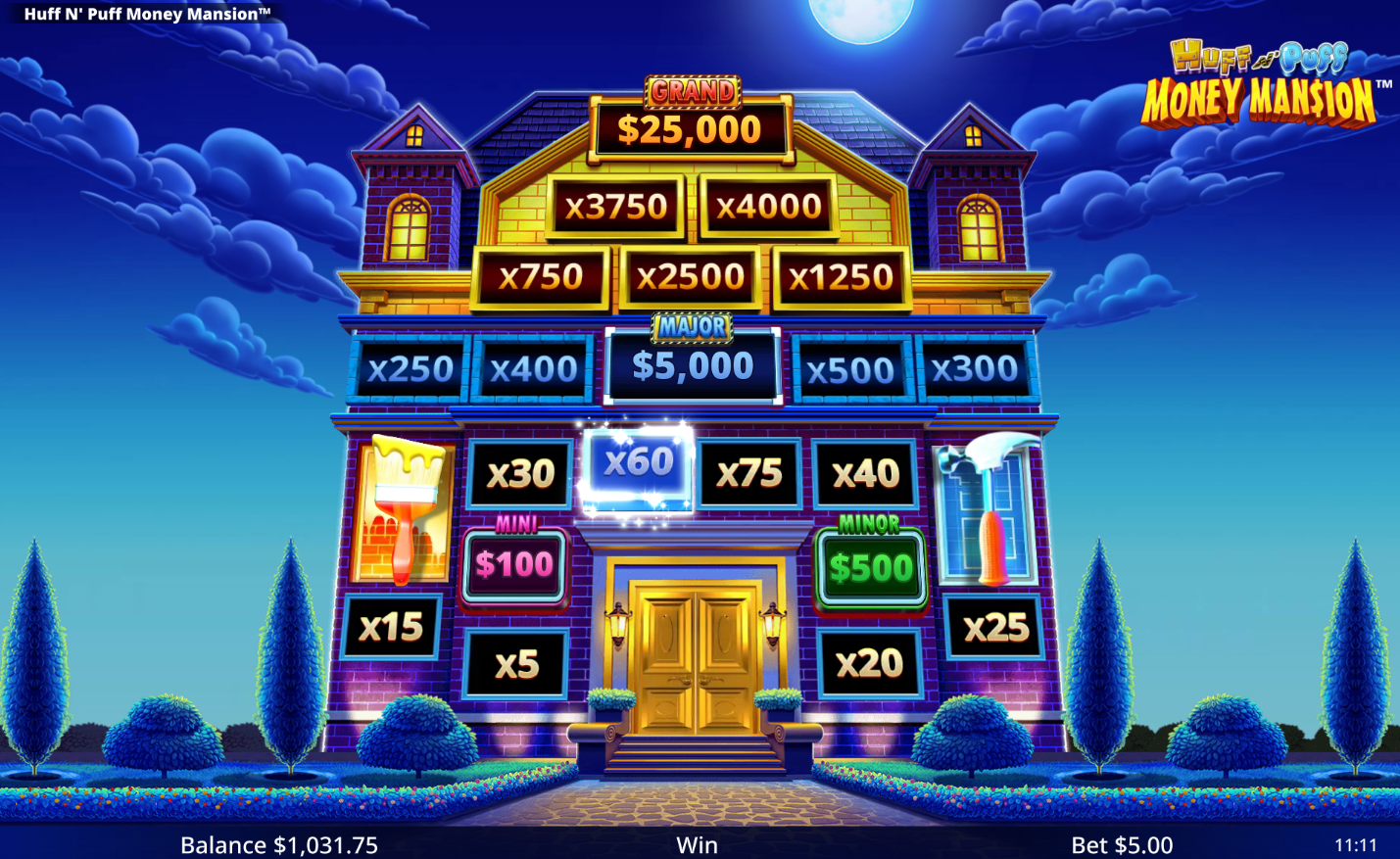 Huff N Puff Money Mansion - big win screen from the Money Mansion Feature