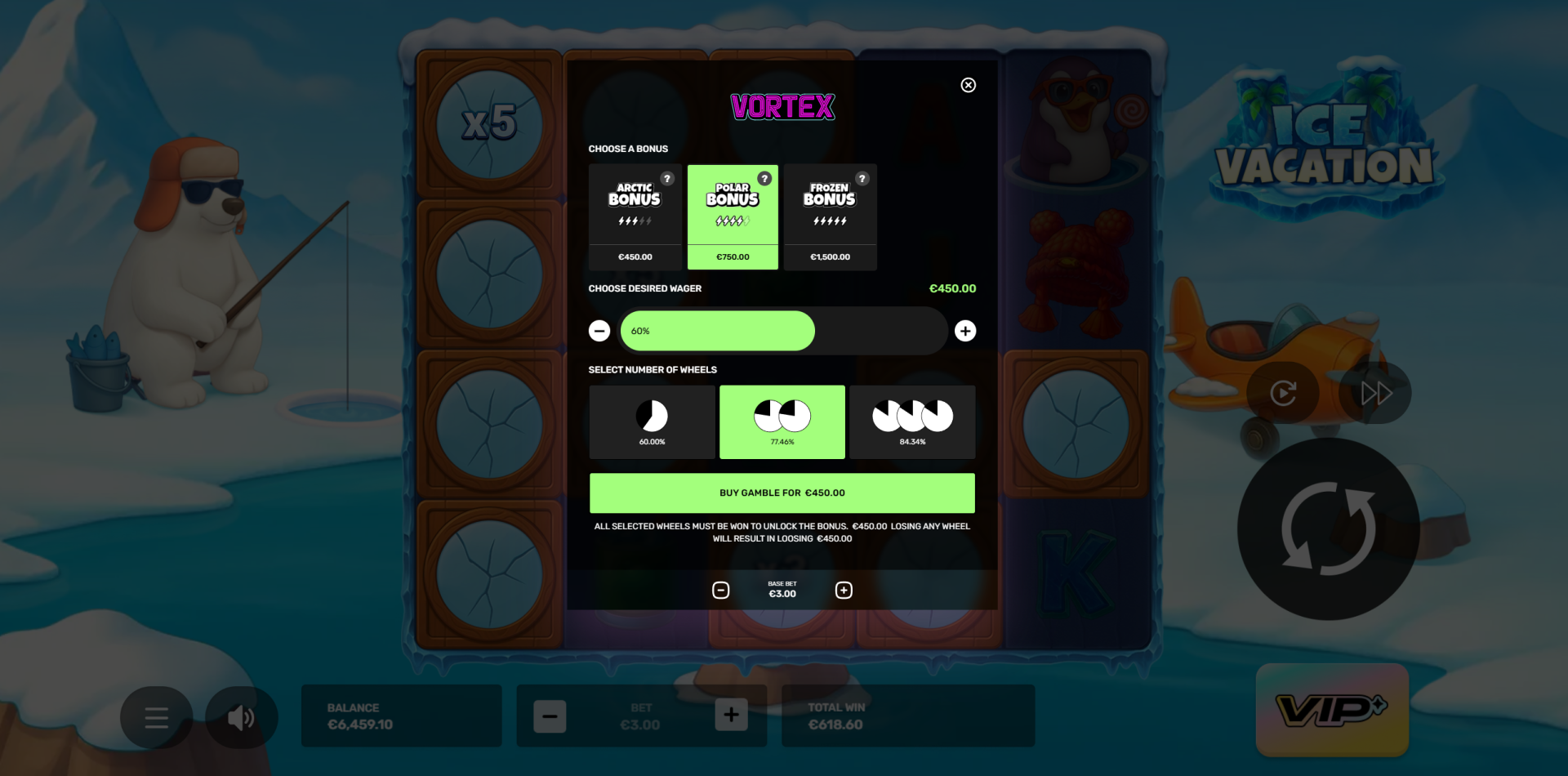 Ice Vacation Vortex gamble feature for accessing Buy Bonus at reduced cost