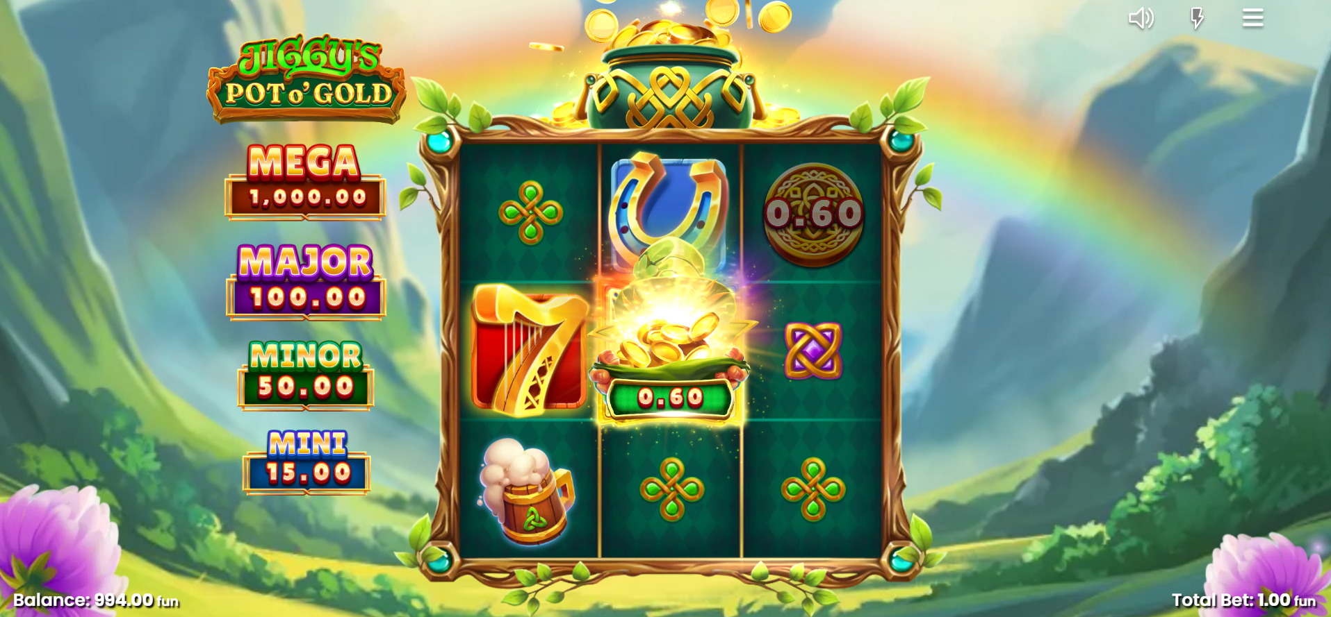 Jiggy's Pot O'Gold Collect feature showing coins being gathered into the Pot O' Gold