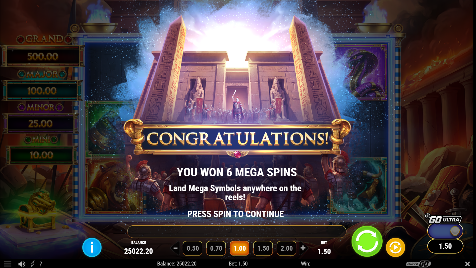 Legion Gold Mega Spins feature being triggered by 3 Scatter symbols