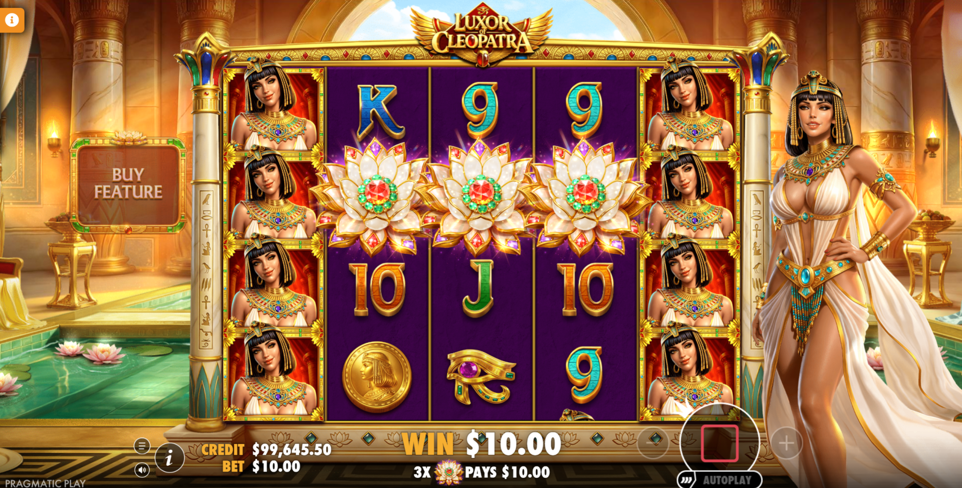 Luxor of Cleopatra lotus scatter symbols that trigger free spins