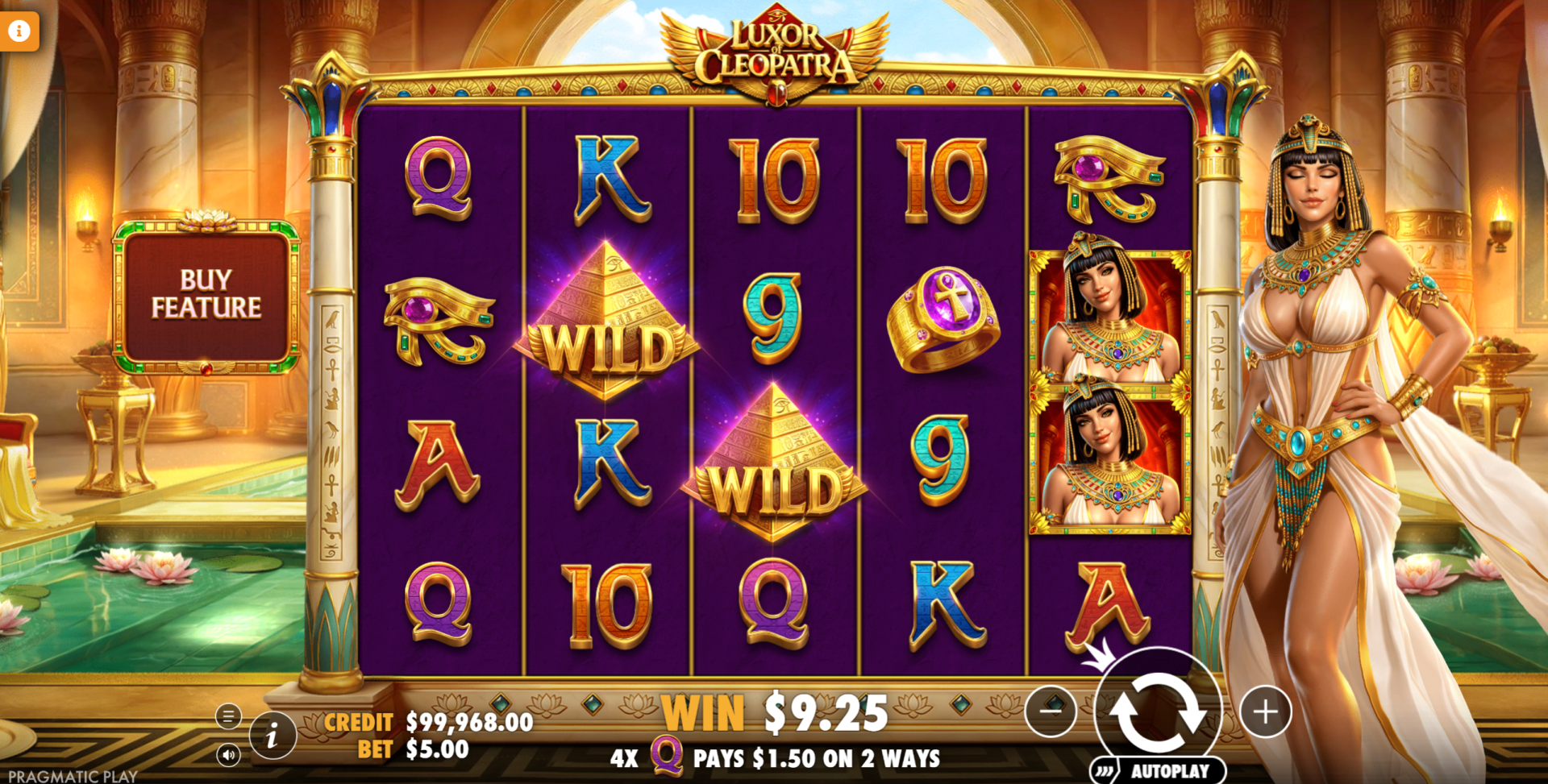 Luxor of Cleopatra wild symbols with multiplier values