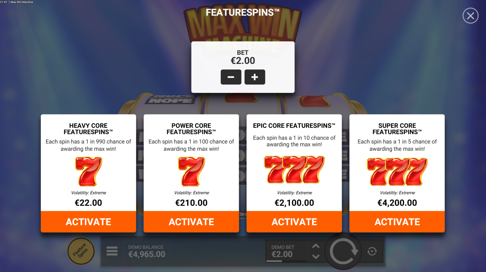 Max Win Machine slot bonus buy options screenshot