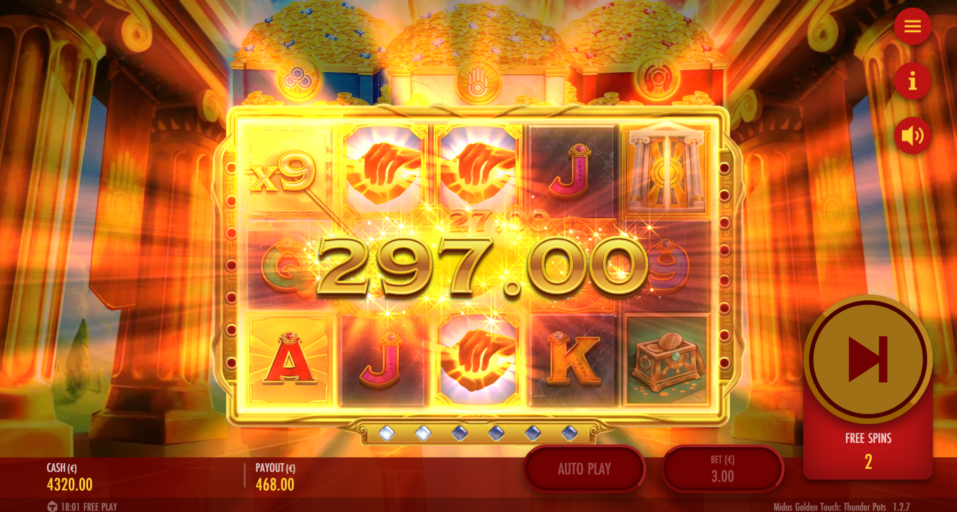 Midas Golden Touch Thunder Pots all three chests activated bonus win with Blue, White and Red chest bonuses