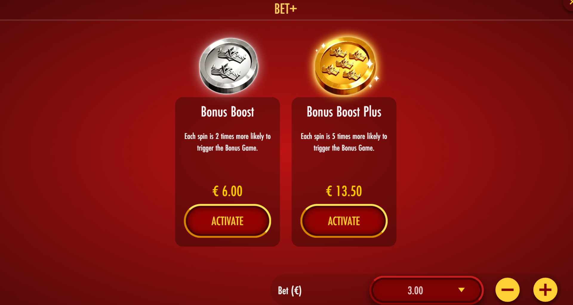 Midas Golden Touch Thunder Pots BET+ extra bet options menu
