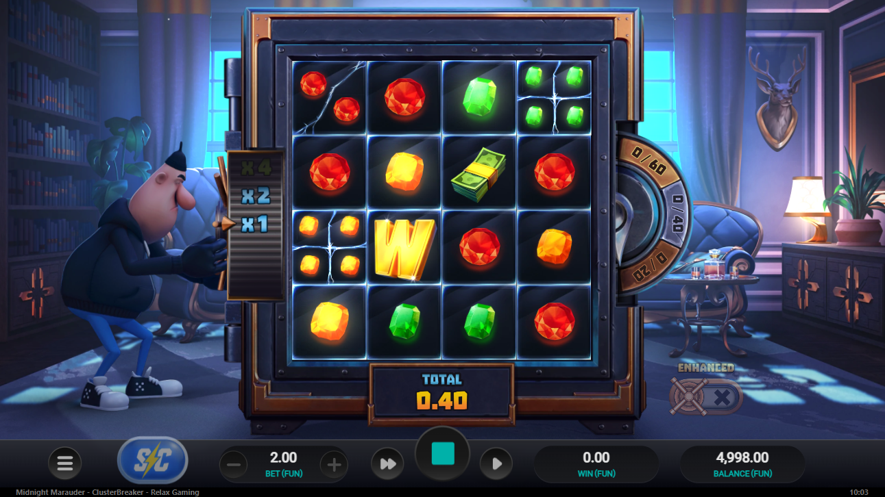 Midnight Marauder ClusterBreaker cluster pays mechanic showing winning cluster formation