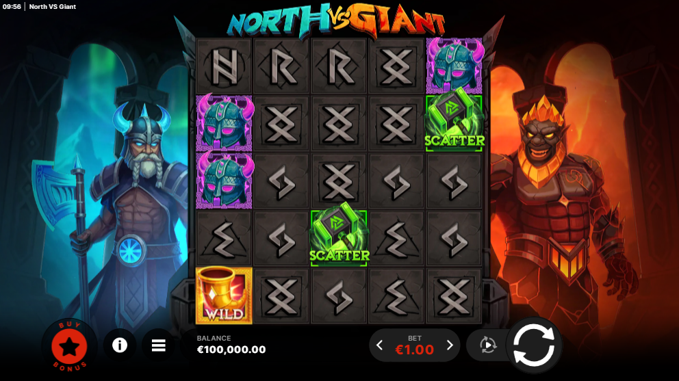North Vs Giant base game play showing the 5x5 reel grid