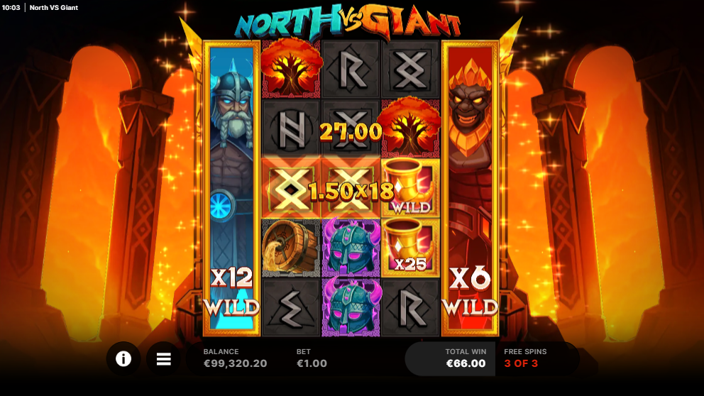 North Vs Giant Clash of Gods bonus play with locked Wild reels on first and last reels