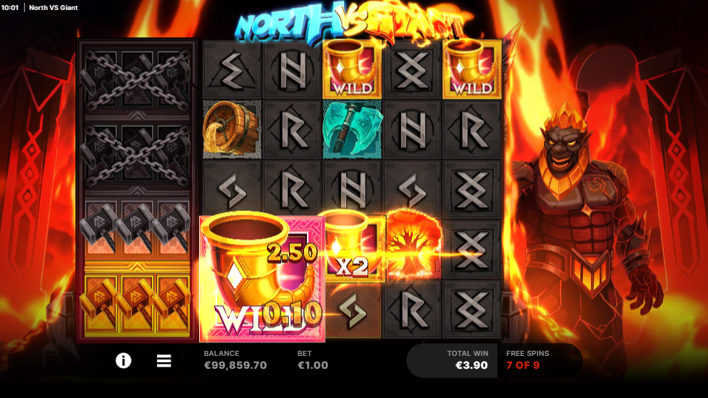 North Vs Giant Free Spins play during the Conquest bonus feature