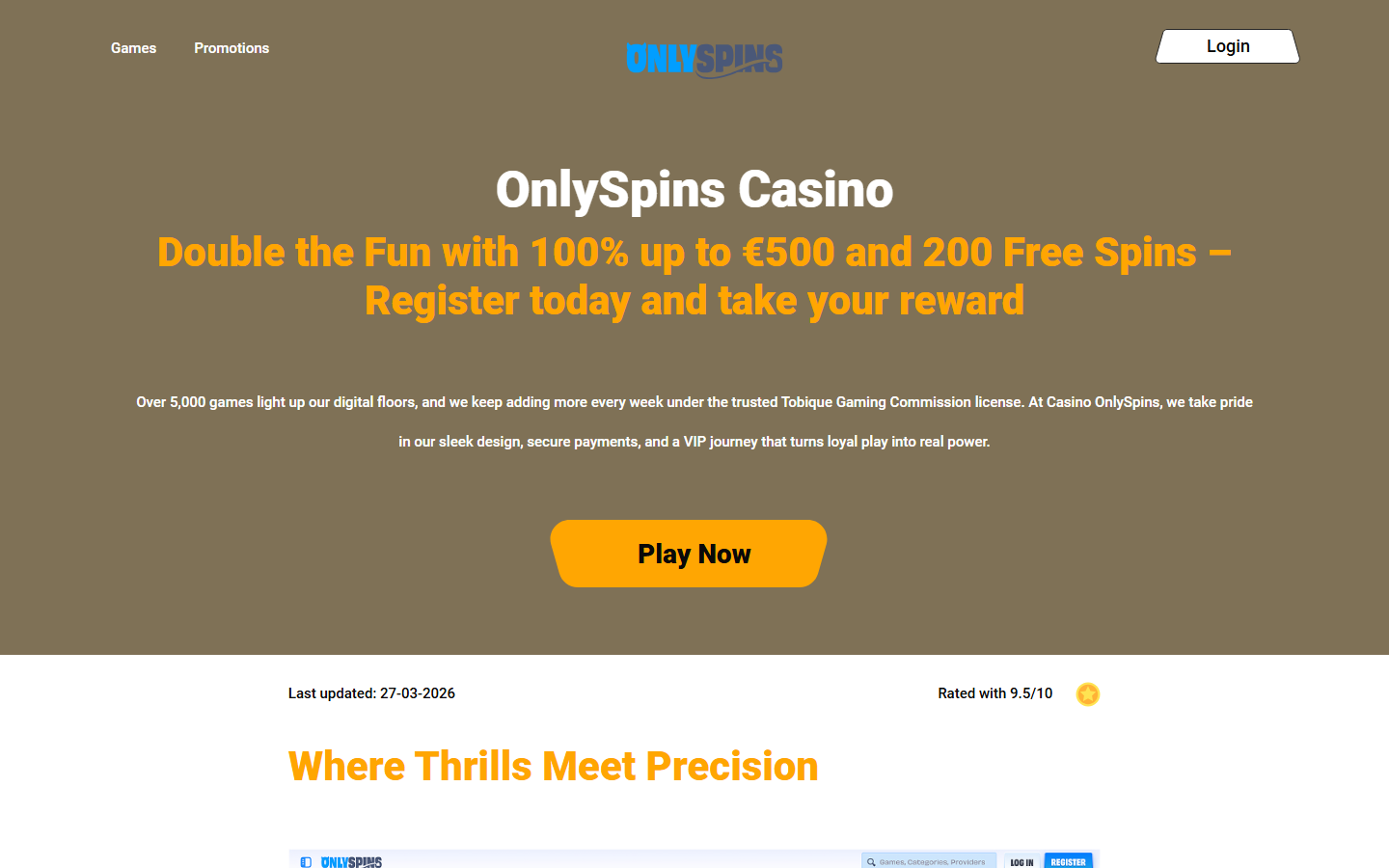 Only Spins Homepage
