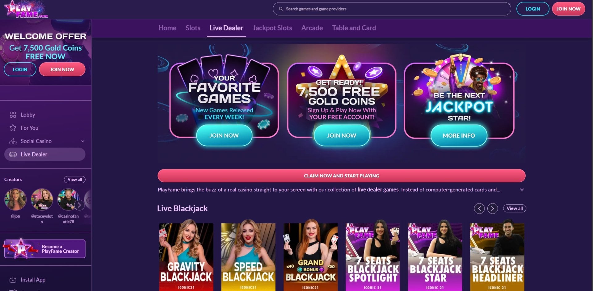 PlayFame Live Casino