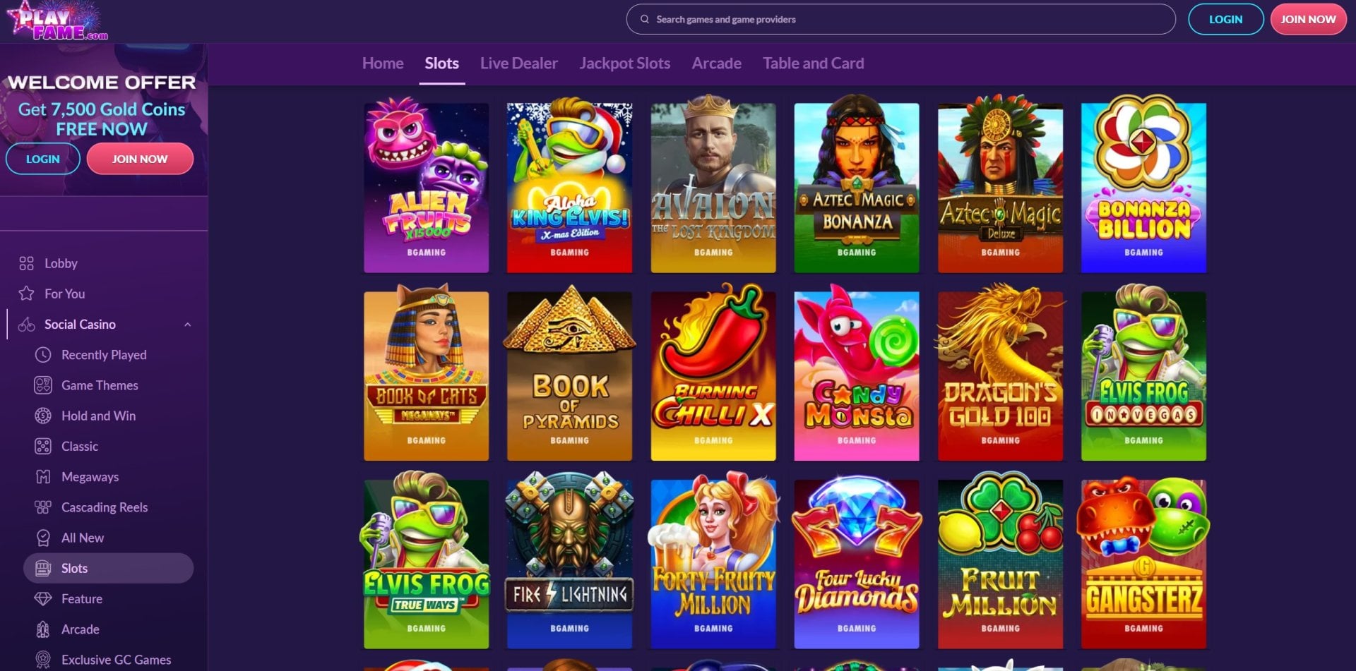 PlayFame Slot Selection