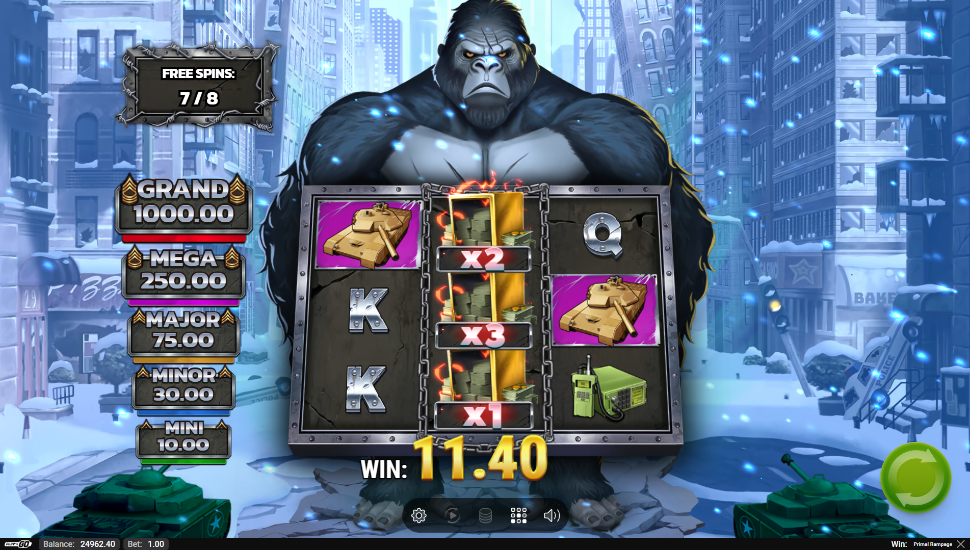 Primal Rampage Free Spins bonus feature in action