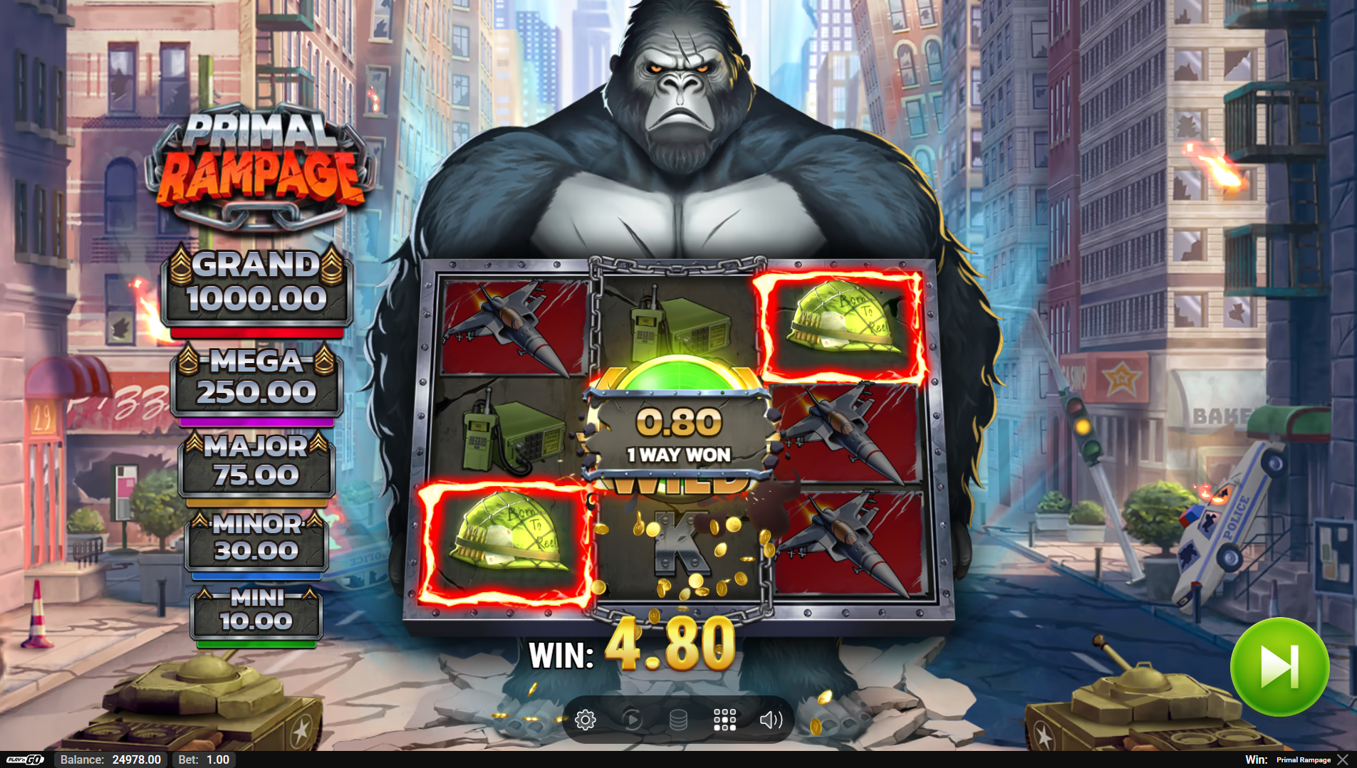 Primal Rampage Win Ways mechanic showing adjacent symbol combinations