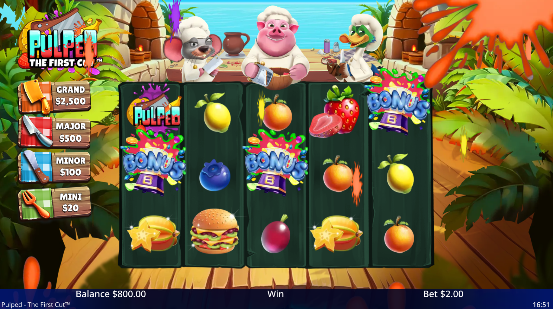 Pulped The First Cut free spins bonus round with sticky wilds active
