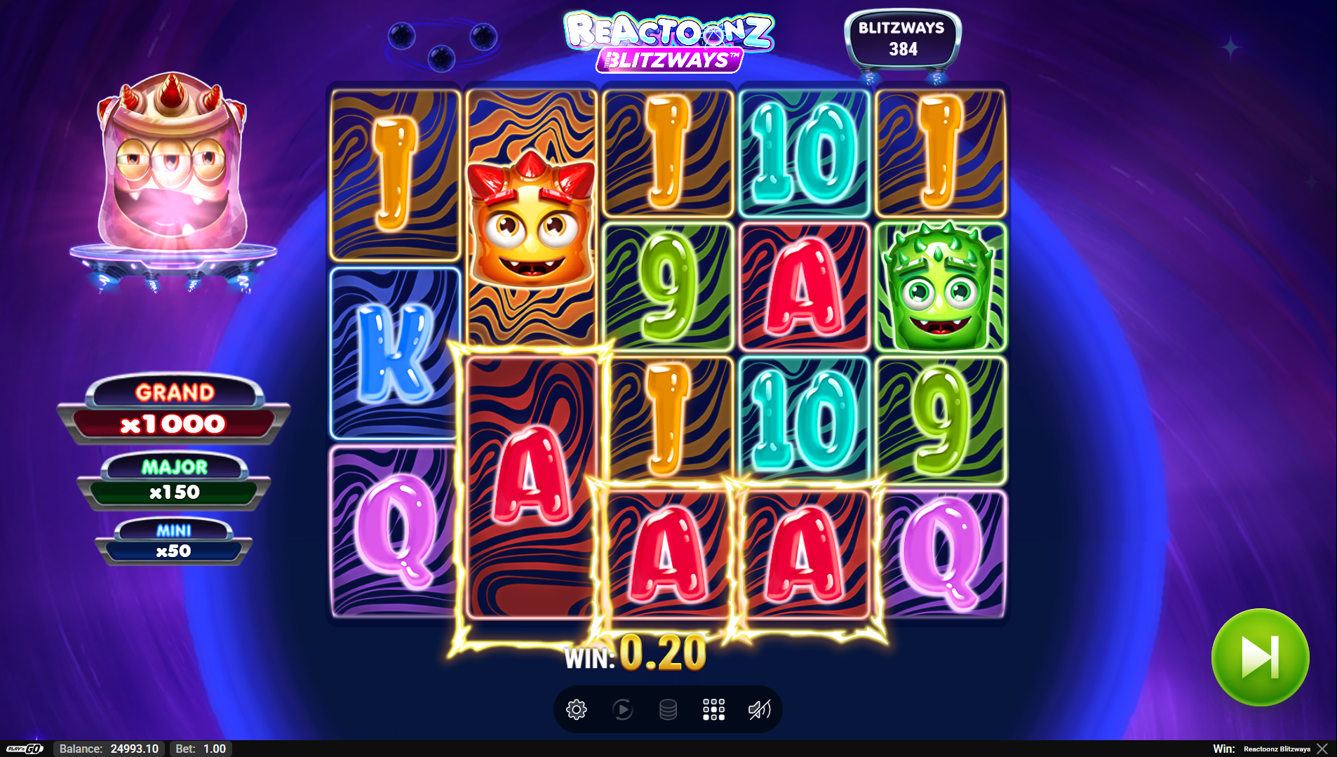 Reactoonz Blitzways offers up to 16807 ways to win