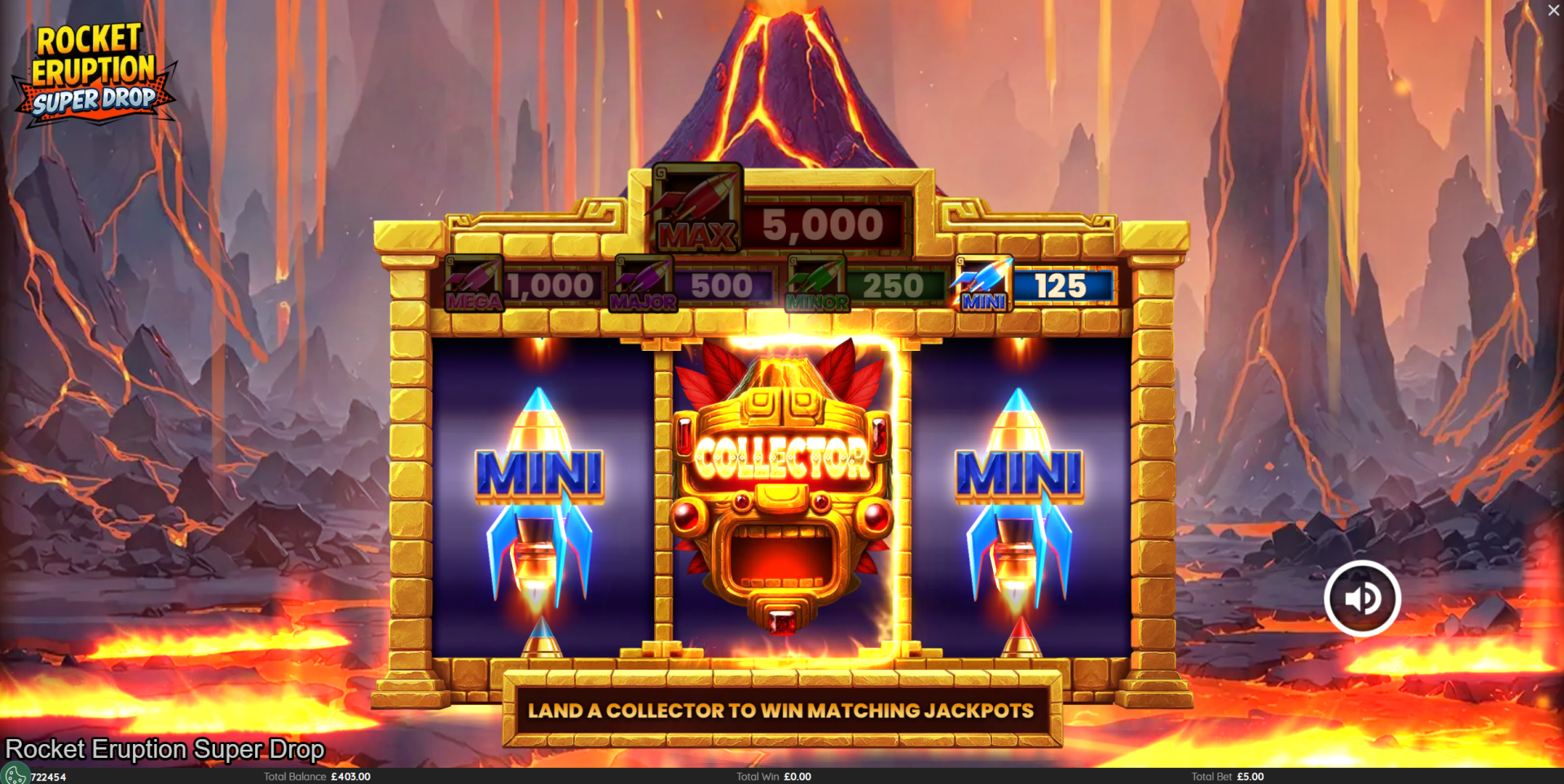 Rocket Eruption Jackpot Round feature with 5 fixed jackpots