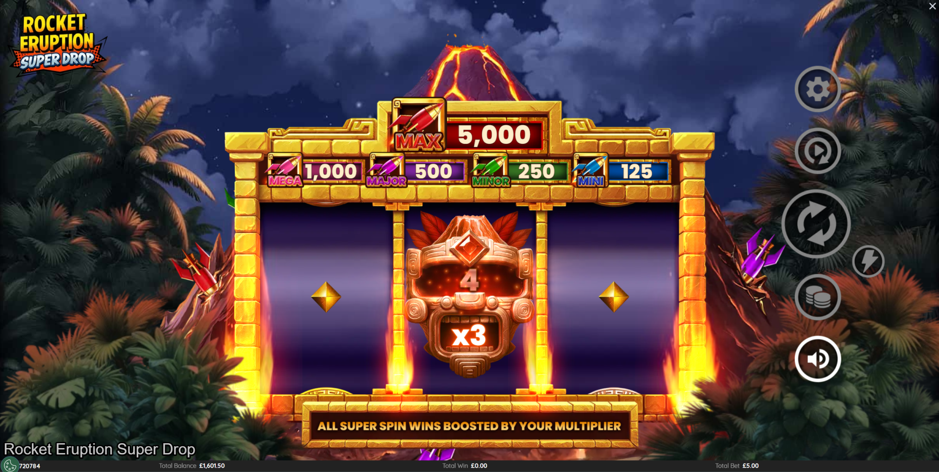Rocket Eruption Super Drop X3 multiplier during Super Spins
