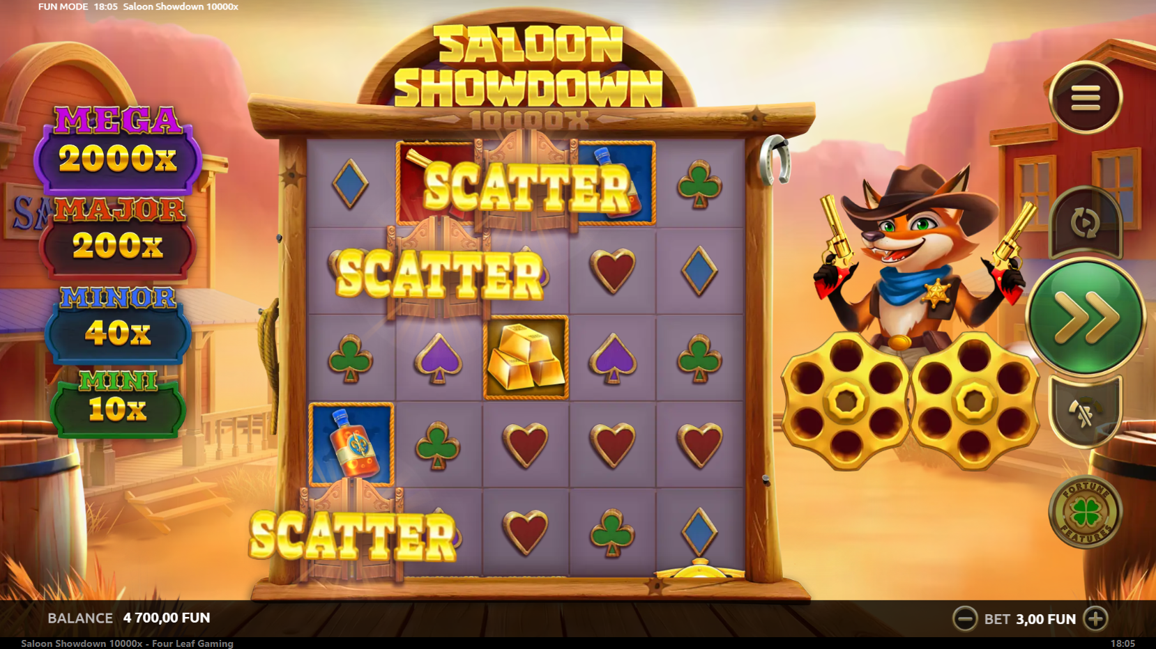 Saloon Showdown 10,000x Standard Bonus free spins round