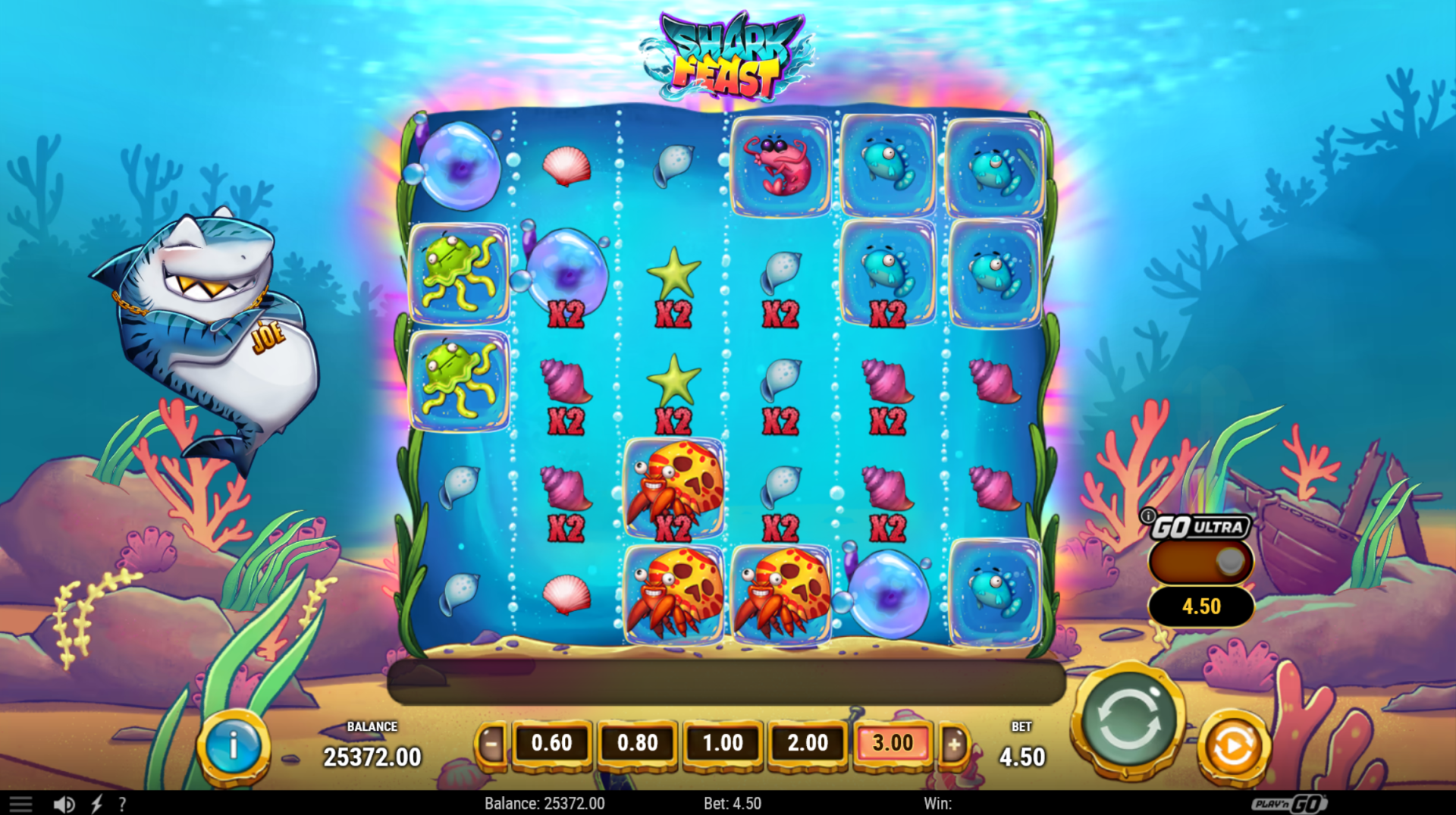 Shark Feast slot - Expansion Bubble mechanic with x2 multipliers spreading across the grid