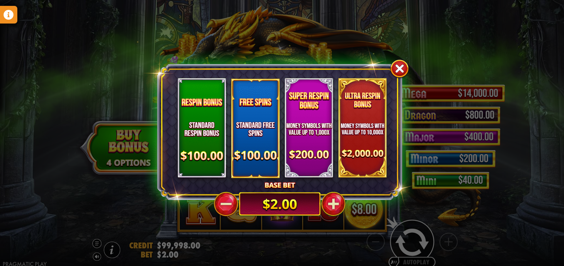 Sleeping Dragon Ultra Dark bonus buy screen