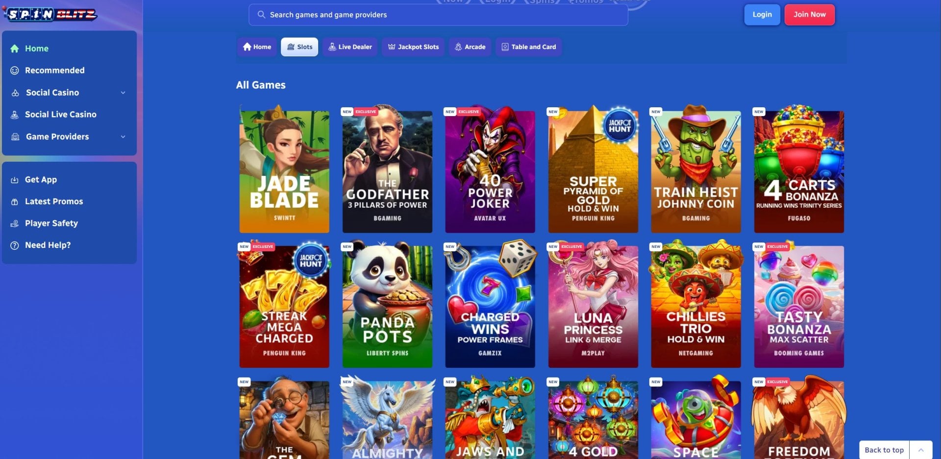 SpinBlitz Slot Selection