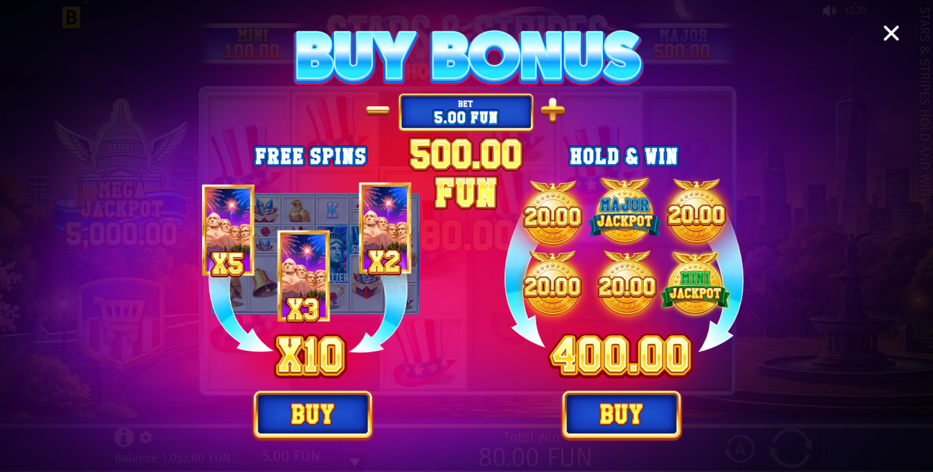 Stars and Stripes Hold and Win bonus buy option