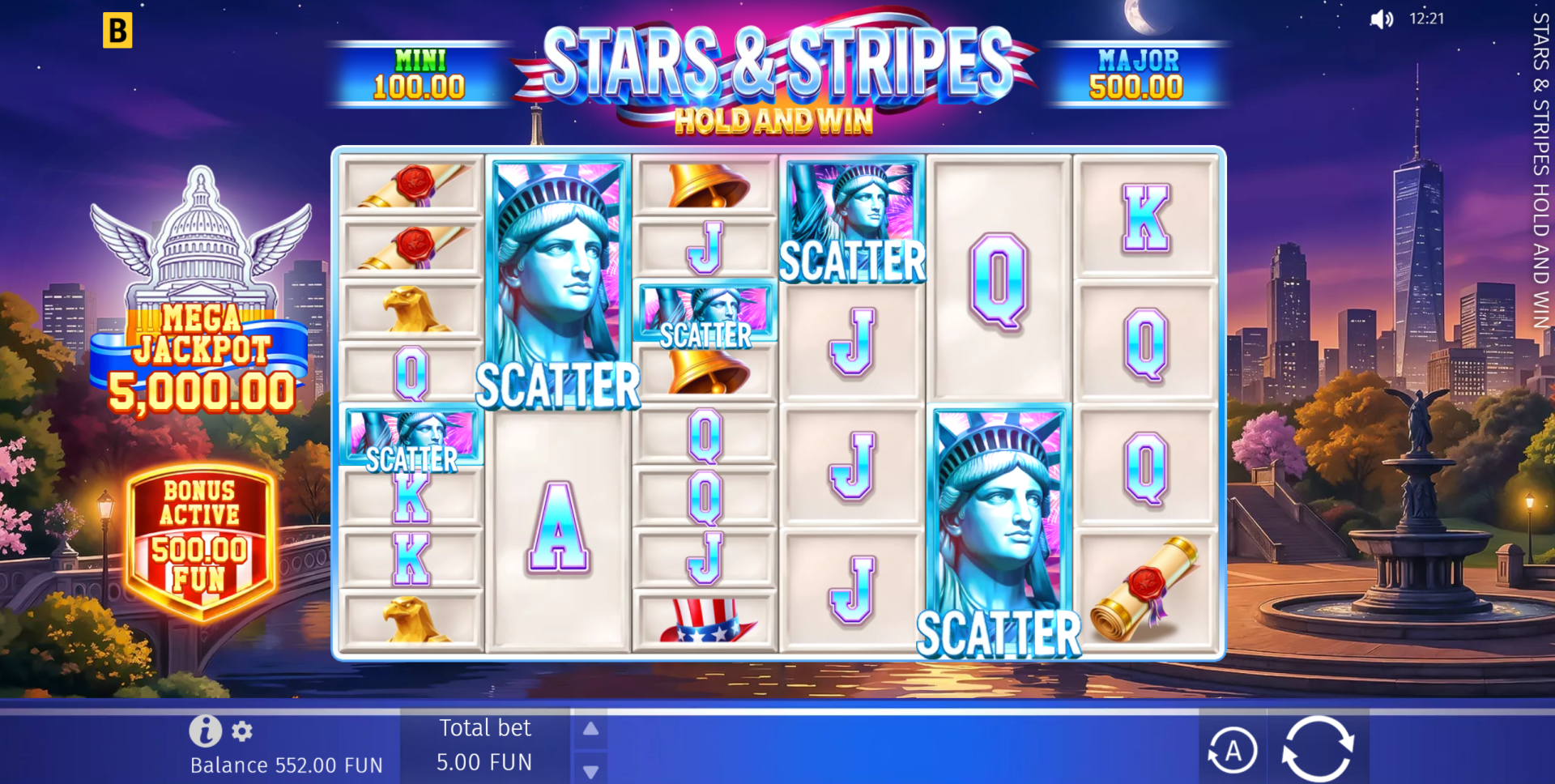Stars and Stripes Hold and Win scatter symbols