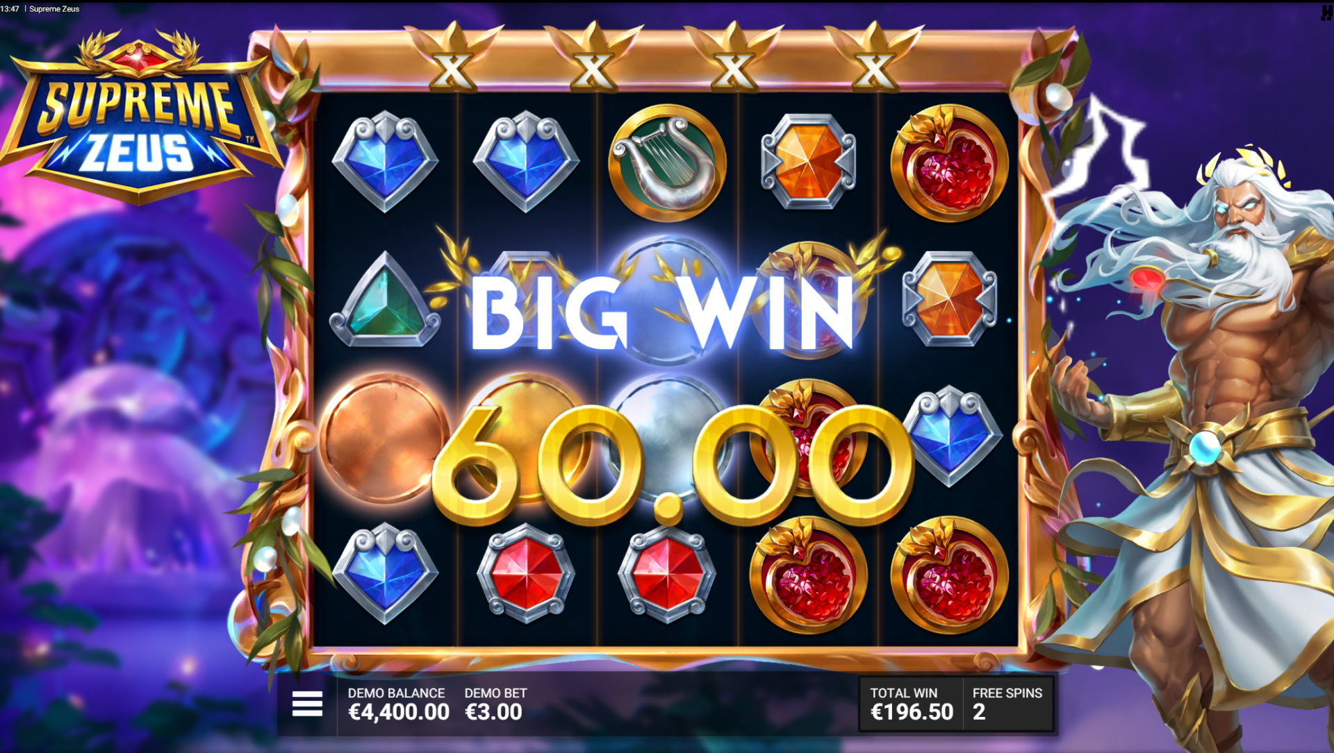 Supreme Zeus Wrath of Olympus Free Spins screenshot
