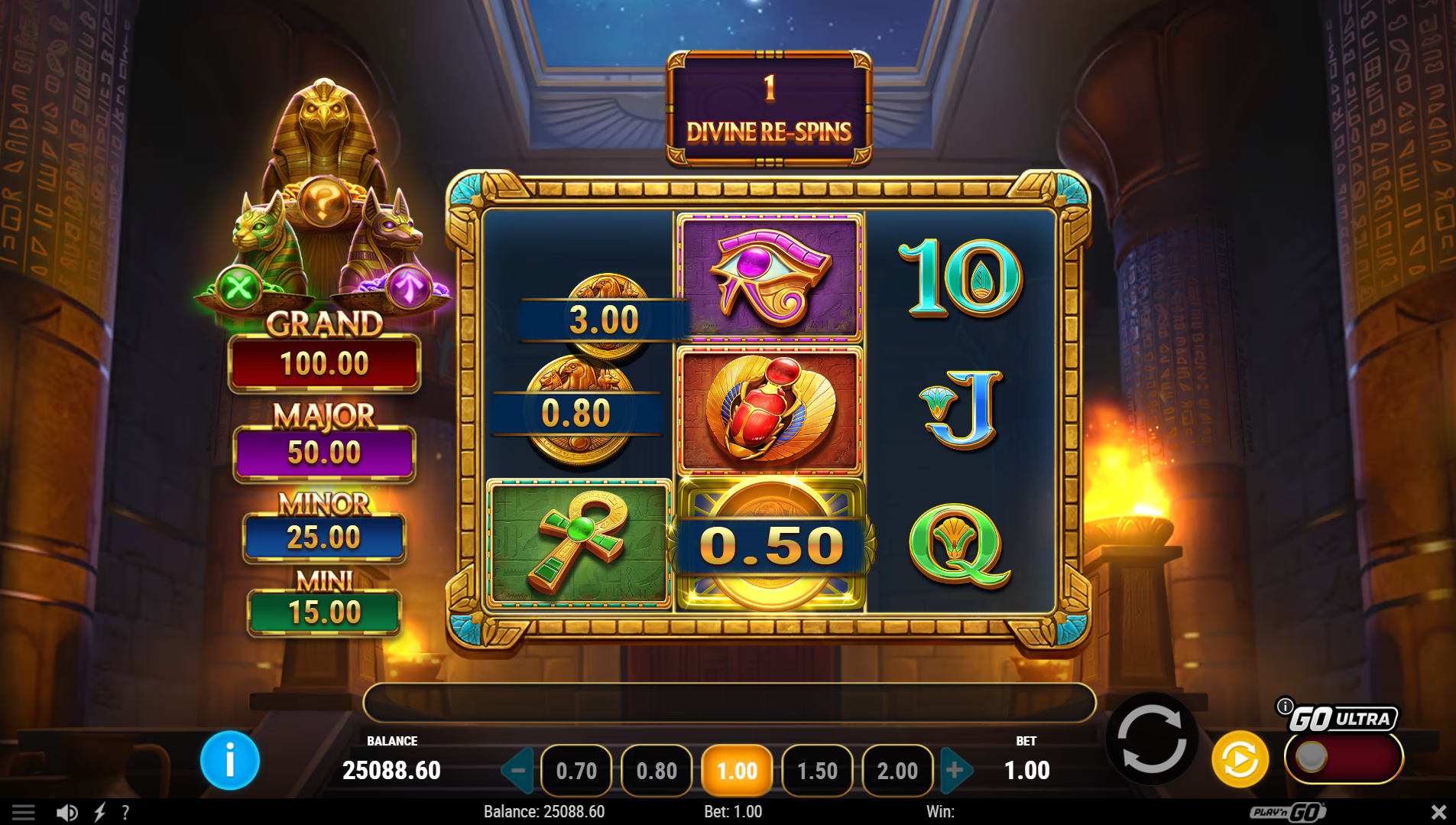 Temple of Three Divine Re-Spins feature triggered by the Treasure Keeper symbol