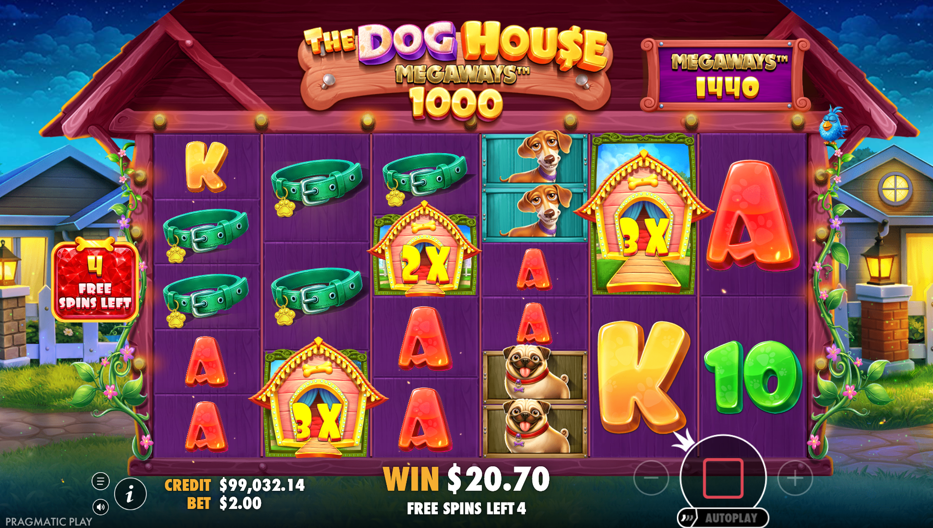 The Dog House Megaways 1000 free spins bonus game in progress