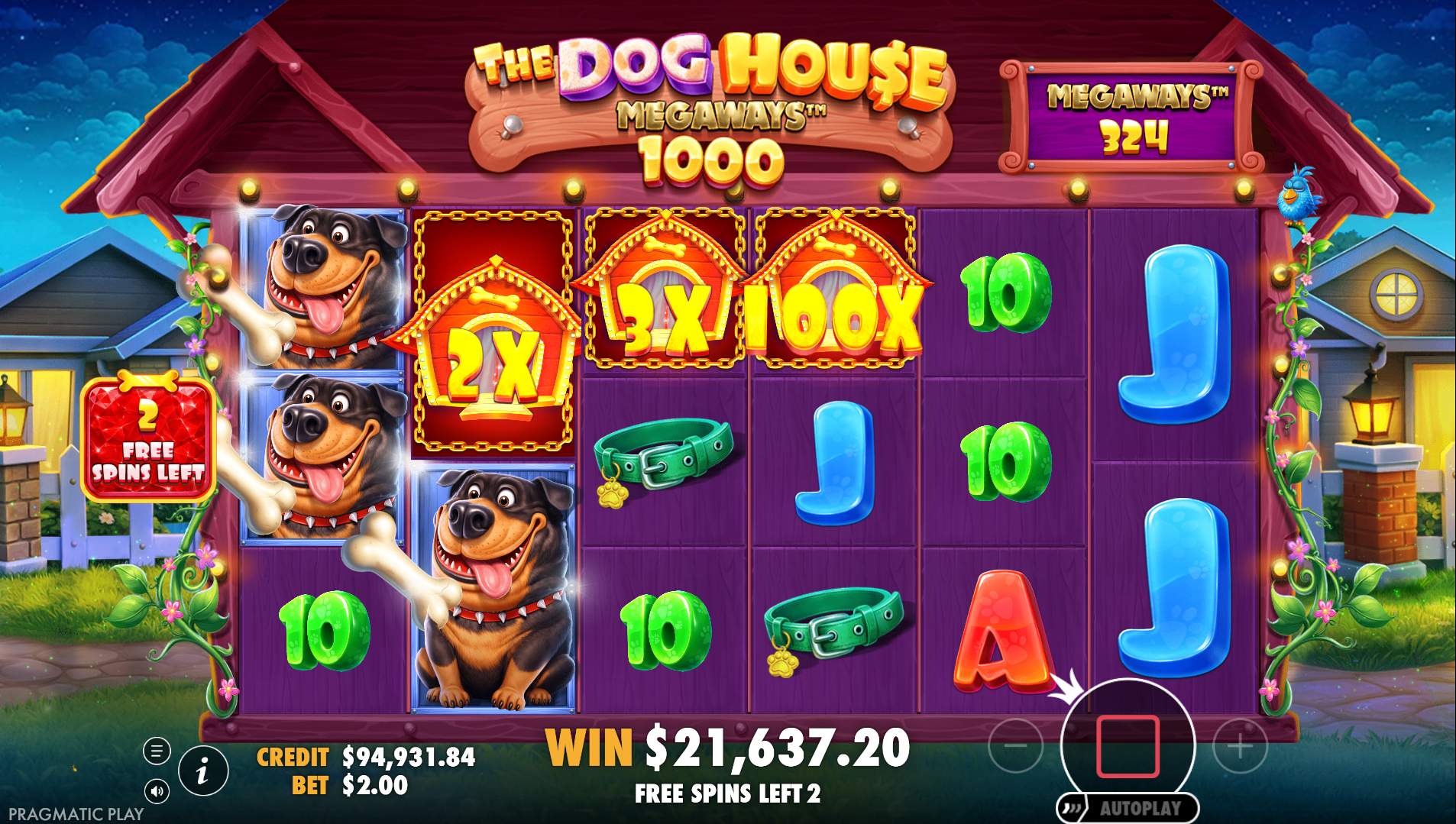 The Dog House Megaways 1000 super bonus game triggered by super scatter symbols