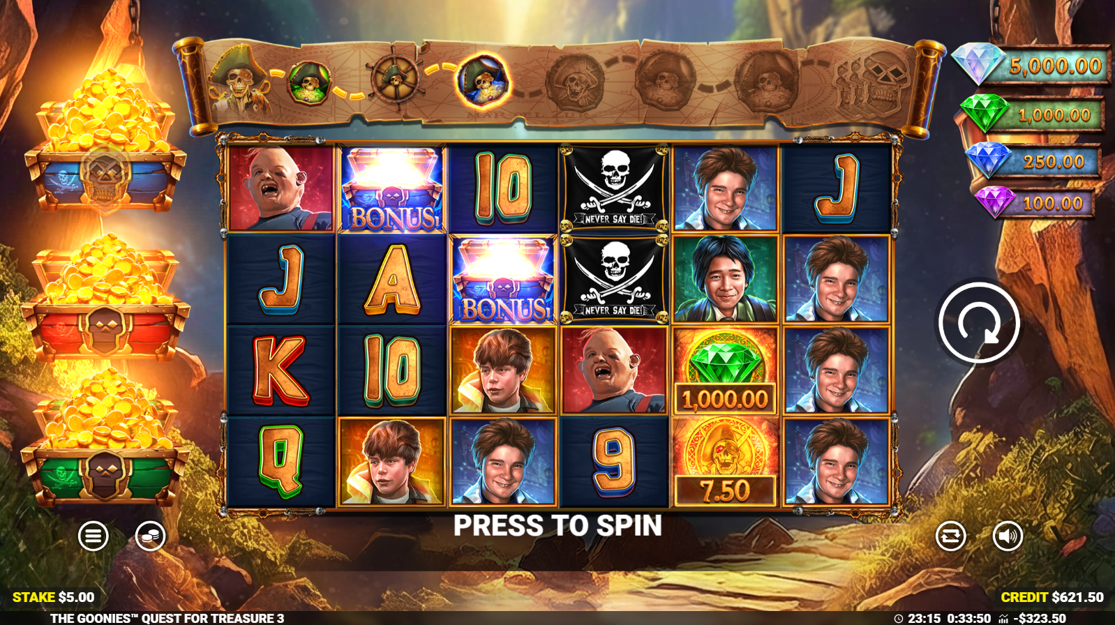 The Goonies Quest For Treasure 3 Bonus Scatter symbols