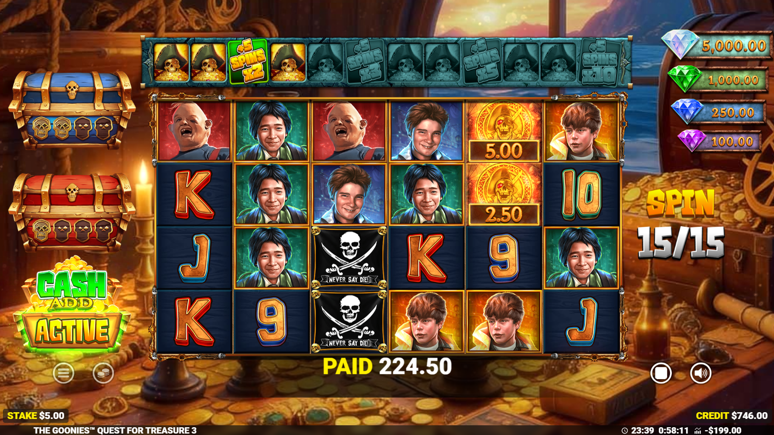 The Goonies Quest For Treasure 3 Treasure Spins bonus feature