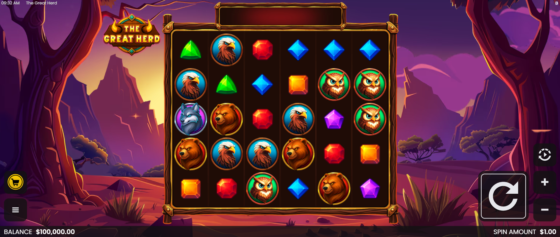 The Great Herd slot base game play on a 6x5 grid