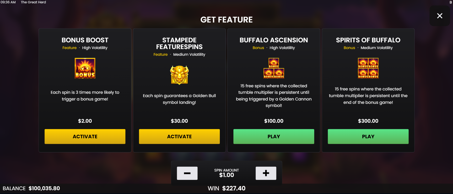 The Great Herd feature buy menu showing bonus purchase options