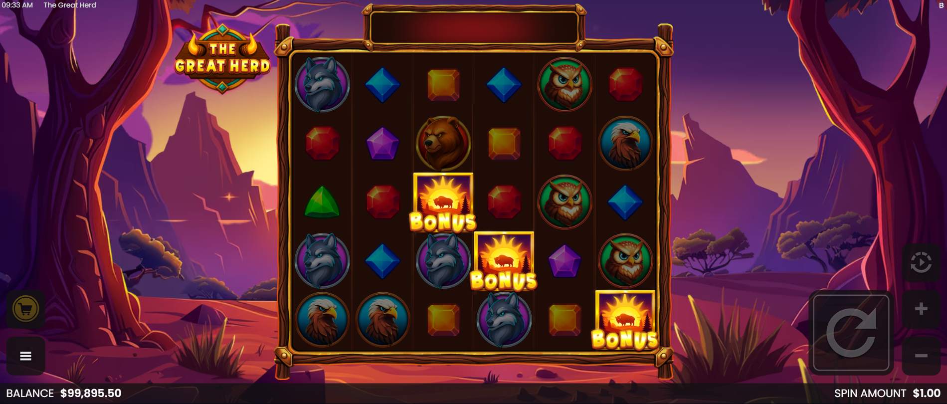 The Great Herd free spins trigger showing scatter symbols landing
