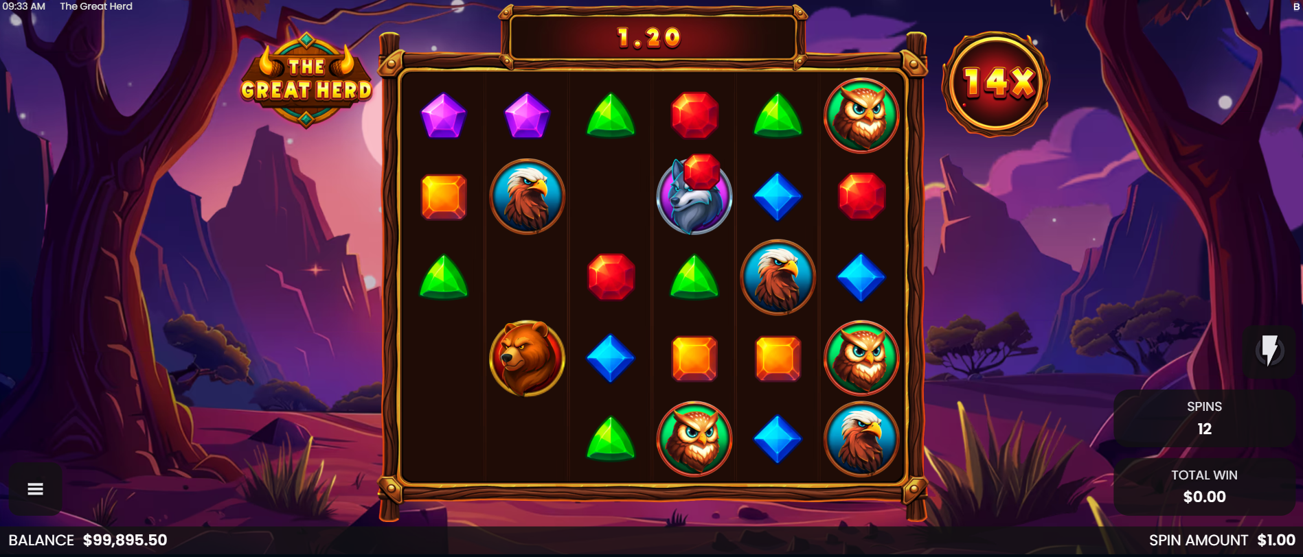 The Great Herd global multiplier increasing during bonus play