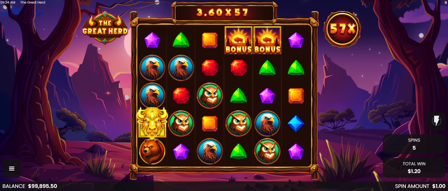 The Great Herd Golden Bull symbol activating the tumble multiplier