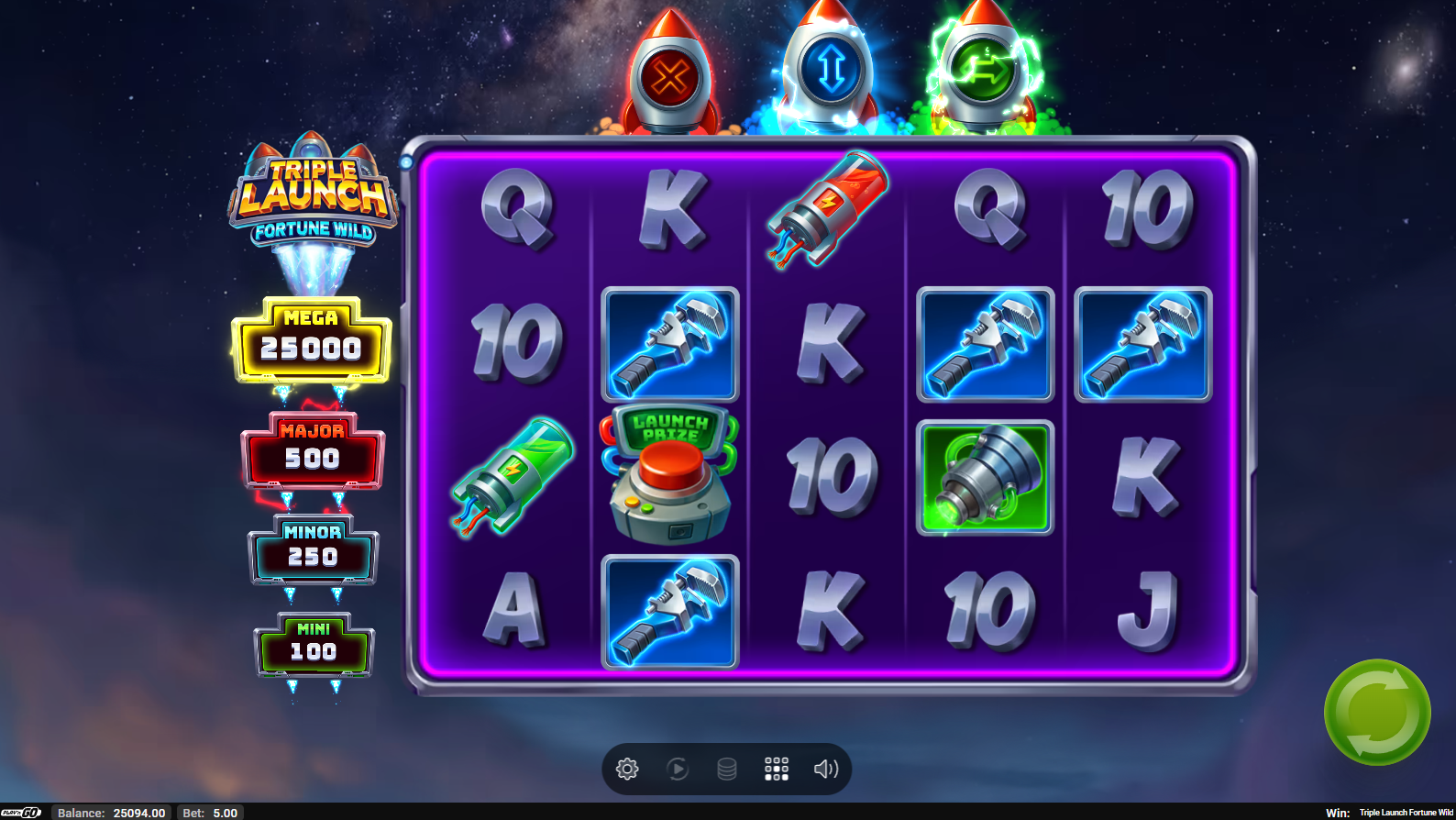 Triple Launch Fortune Wild Fuel Cells feature symbols