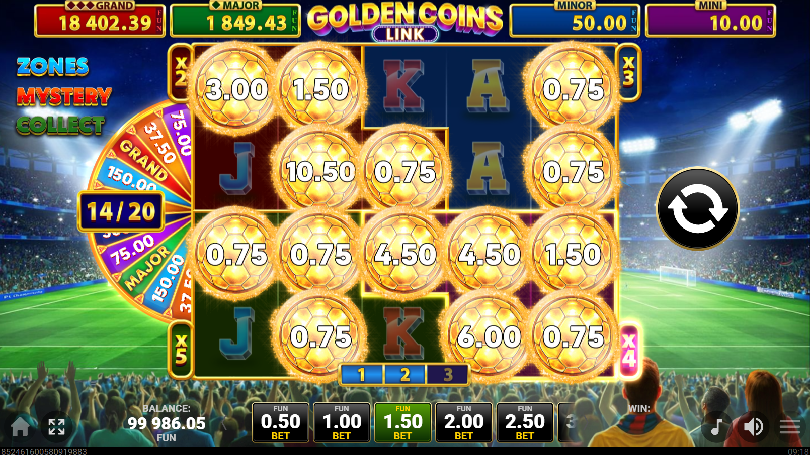 Trophy Rush Triple Boost Golden Coins Link bonus showing multi-trigger coins across the reels