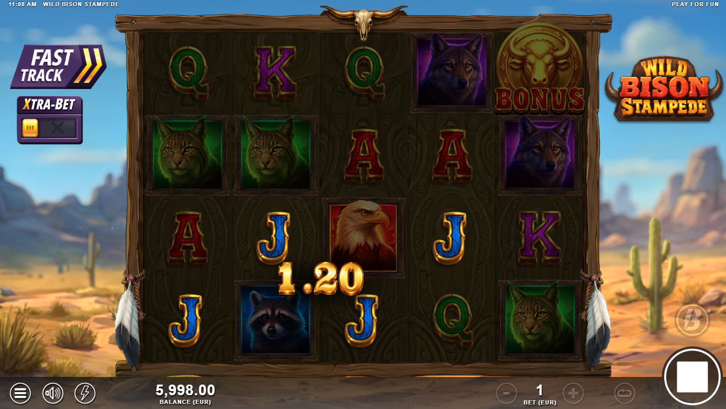 Wild Bison Stampede payline configuration showing 20 fixed bet lines