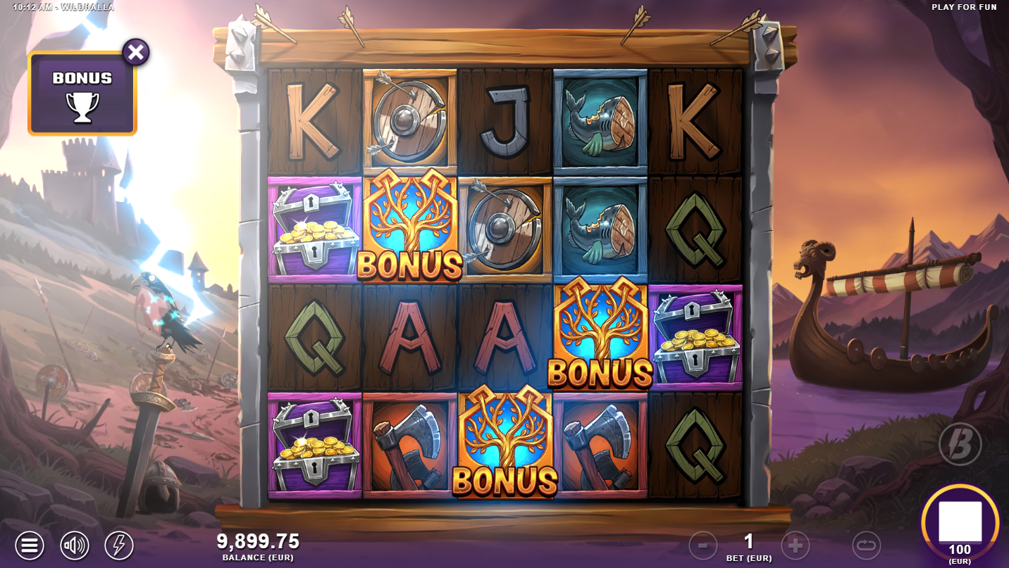 Wildhalla Bonus Respins trigger - 3 Bonus symbols landing on reels 2, 3 and 4