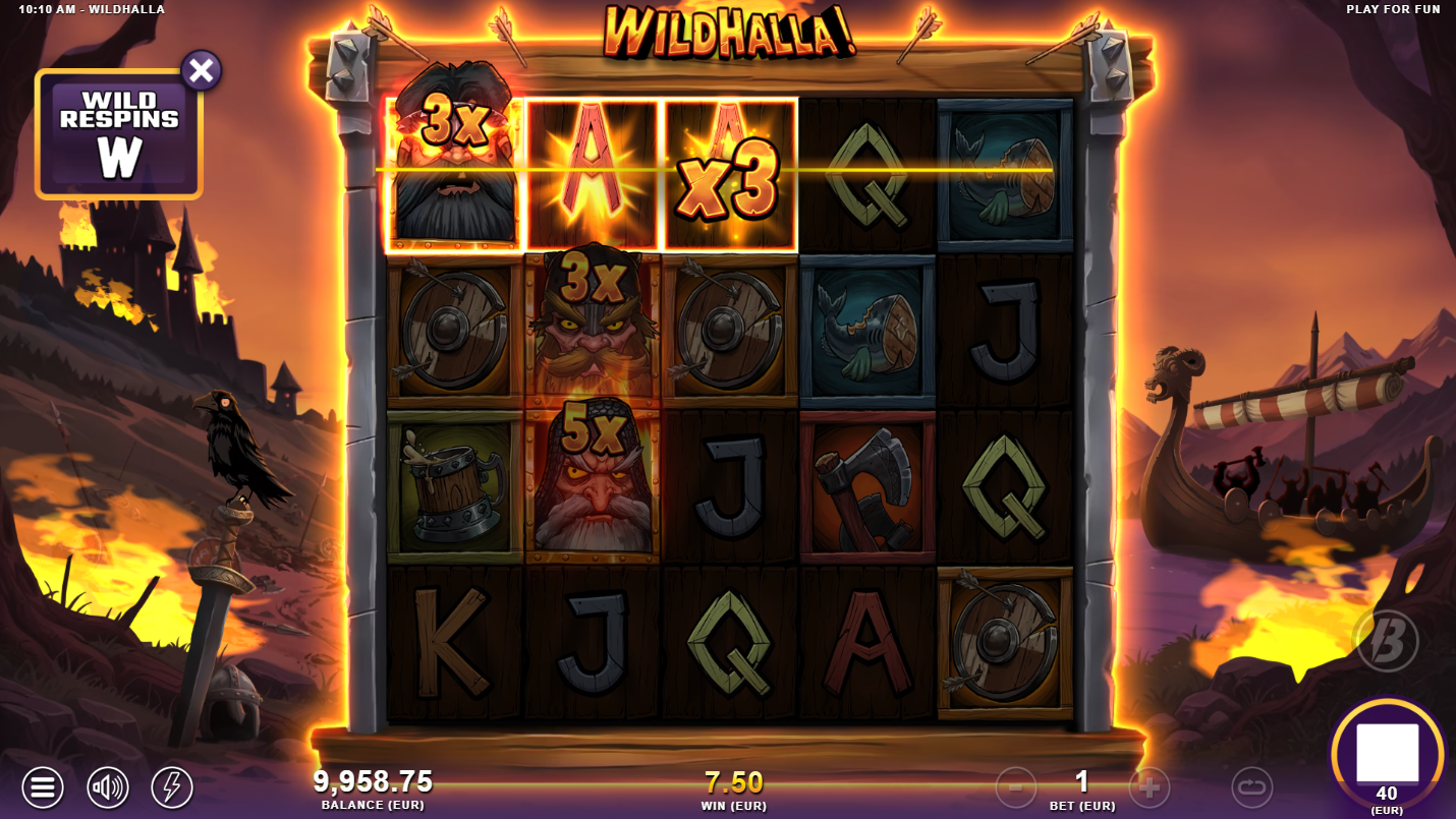 Wildhalla Walking Wild feature showing multiplier Wilds moving across the reels