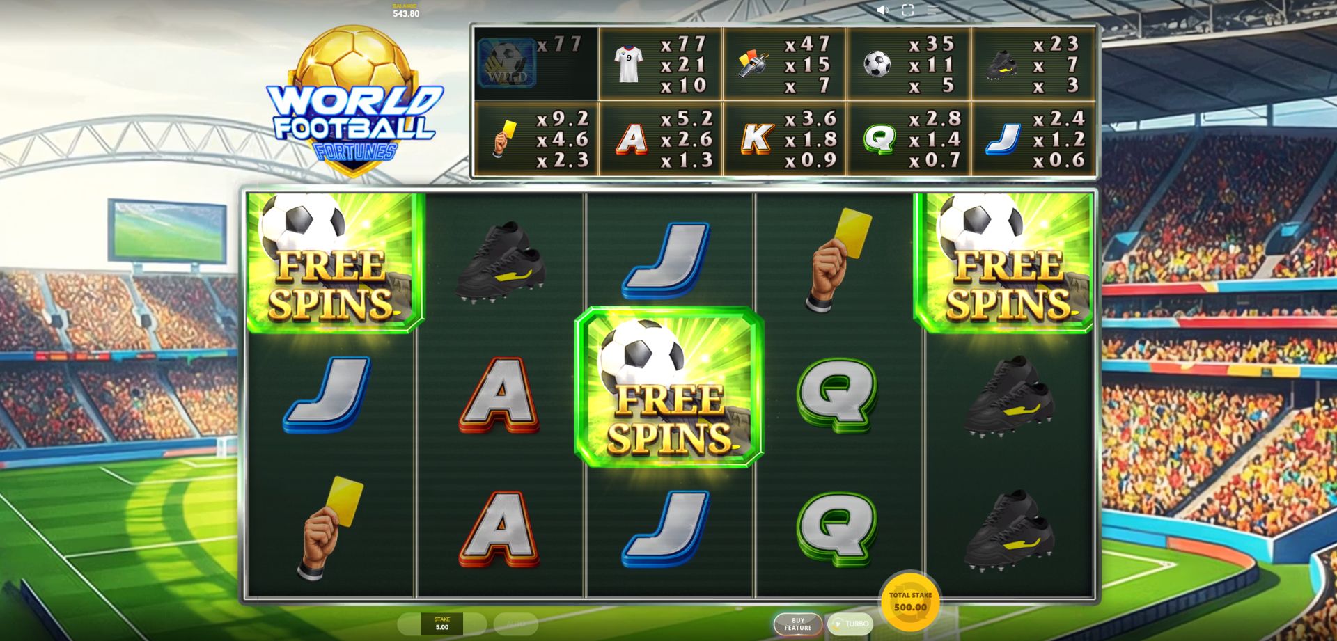 World Football Fortunes Free Spins bonus feature screenshot